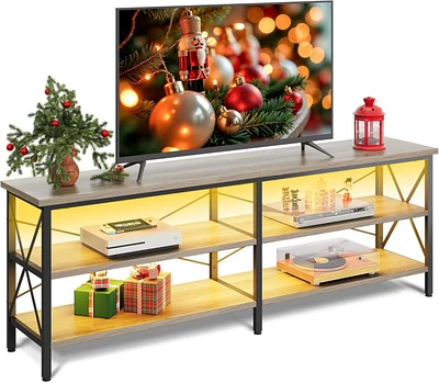 Wlive Tv Stand for 65 70 inch with Led Lights Gaming Entertainment Center Storage Industrial Console Living Room Long 63" Cabine