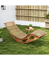 Gouun Acacia Wood Patio Rocking Sun Lounger Chaise Lounge with Ergonomic Curved Seat