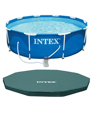 Intex Metal Frame 10' x 30" Outdoor Swimming Pool with Filter Pump and Cover