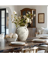 LuxenHome Rustic Gray with White Terracotta 10-Inch Round Vase with Handles