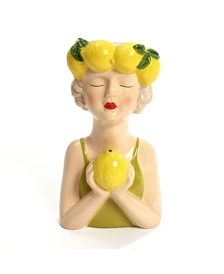 LuxenHome Lady Lemons Ceramic 11.6-Inch Tall Sculpture Vase