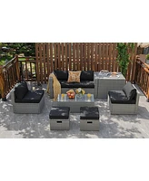 Gouun 8 Pieces Patio Rattan Furniture Set with Storage Waterproof Cover and Cushion