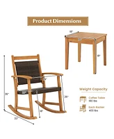 Gouun 3 Pieces Acacia Wood Patio Rocking Chair Set with Side Table