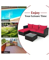 Gouun 5 Pieces Patio Rattan Sectional Furniture Set with Cushions and Table