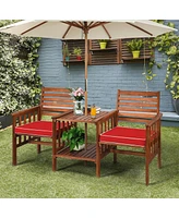 Gouun 3 pcs Outdoor Patio Table Chairs Set Acacia Wood Loveseat
