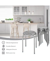 Gouun 6-Pack Stackable Multifunctional Daisy Design Backless Round Metal Stool Set