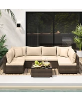 Gouun 7 Pieces Patio Rattan Furniture Set with Sectional Sofa Cushions