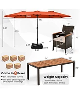 Gouun 11 Pieces Patio Dining Set with 15 Feet Double-Sided Patio Umbrella and Base