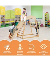 Gouun 6-in-1 Jungle Gym Wooden Indoor Playground with Double-Sided Ramp and Monkey Bars