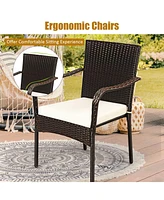 Gouun Set of 4 Patio Rattan Stackable Dining Chair with Cushioned Armrest for Garden