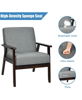 Gouun Solid Rubber Wood Fabric Accent Armchair
