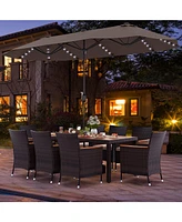 11 Pieces Patio Dining Set with 15 Feet Double-Sided Patio Umbrella and Base