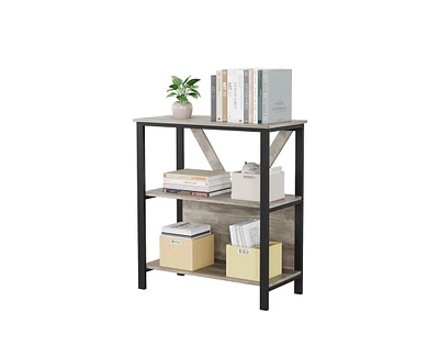 gaomon 3 Tier Bookshelf with Led Lights, Bookcase with Open Display Shelves, Wood and Metal Standing Bookshelf with Storage Rack for Living Room Bedro