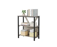 gaomon 3 Tier Bookshelf with Led Lights, Bookcase with Open Display Shelves, Wood and Metal Standing Bookshelf with Storage Rack for Living Room Bedro