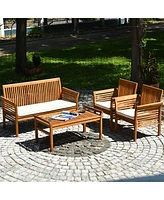 Gouun 4 Pieces Outdoor Acacia Wood Sofa Furniture Set