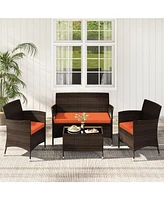 Gouun 4 Pieces Comfortable Outdoor Rattan Sofa Set with Glass Table