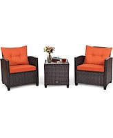 Gouun 3 Pieces Rattan Patio Furniture Set with Washable Cushion