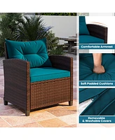 Gouun 3 Pieces Rattan Patio Furniture Set with Washable Cushion-Peacock