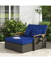 Gouun Outdoor Wicker Daybed with Folding Panels and Storage Ottoman