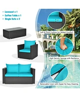 Gouun 4Pcs Patio Rattan Cushioned Furniture Set