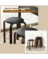 Gouun Set of 4 Bentwood Round Stool Stackable Dining Chairs with Padded Seat