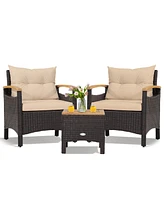 Gouun 3 Pieces Patio Rattan Furniture Set with Removable Cushion