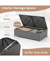 Gouun Outdoor Rattan Daybed Wicker Loveseat and 31 Gallon Storage Ottoman