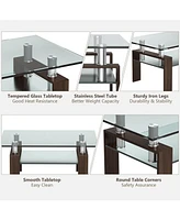 Gouun Rectangle Glass Table with Metal Legs