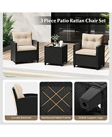 Gouun 3 Pieces Patio Furniture Set with Tempered Glass Table-Off