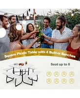 Gouun Outdoor Picnic Table with 4 Benches and Umbrella Hole