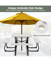 Gouun Outdoor Picnic Table with 4 Benches and Umbrella Hole