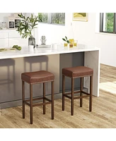 Gouun Upholstered Bar Stools Set of 2 with Footrests for Counter