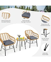 Gouun 3 Pieces Rattan Furniture Set with Cushioned Chair Table