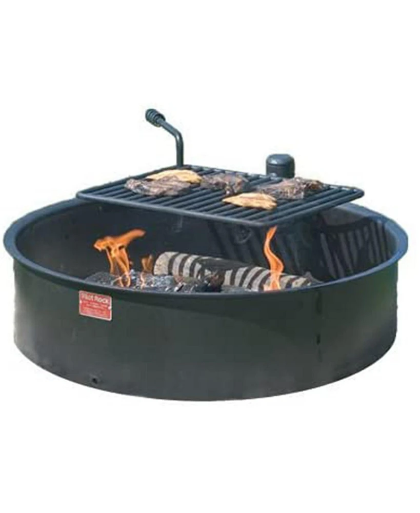 Pilot Rock 30.5 Inch Steel Ground Fire Pit Ring and Metal Cooking Grate, Black