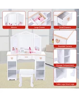 gaomon Kids Vanity, Pretend Play Vanity Set with Stool and Tri-Fold Mirror