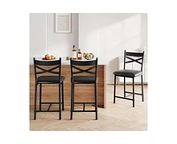 gaomon Bar Stools Set of 4, Black Bar Stools Set of 4 with X-Shaped Backrest and Metal Footrest, Metal Bar Stools Set of 4