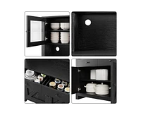 gaomon Kitchen Pantry Cabinet with Microwave Stand, Freestanding Hutch with Drawers, Doors & Adjustable Shelves, Buffet Cabinet with Storage