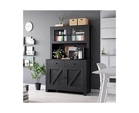 gaomon Kitchen Pantry Cabinet with Microwave Stand, Freestanding Hutch with Drawers, Doors & Adjustable Shelves, Buffet Cabinet with Storage