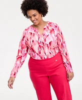 INC Plus Printed Split-Neck Top, Exclusively at Macy's