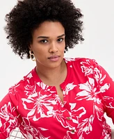 INC Plus Printed Split-Neck Top, Exclusively at Macy's