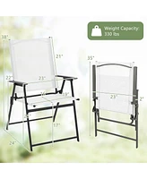 Gymax Set of 4 Patio Portable Metal Folding Chairs Dining Chair Set White