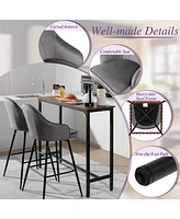 Gymax Set of 4 Velvet Bar Stools Swivel Pub Height Dining Chairs w/ Metal Legs Gray