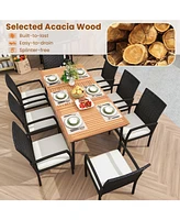 9-Piece Patio Dining Set with Umbrella Hole and 8 Rattan-woven Dining Chairs with Seat Cushions