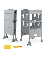 Gouun Boys Folding Wooden Step Stool with Lockable Safety Rail 3+