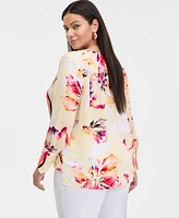 INC Plus Printed Surplice-Neck Blouse, Exclusively at Macy's