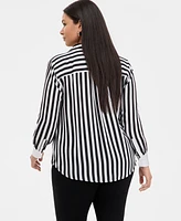 INC Plus Striped Long-Sleeve Shirt, Exclusively at Macy's