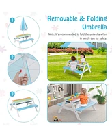 Gouun 3-in-1 Kids Outdoor Picnic Water Sand Table with Umbrella Play Boxes