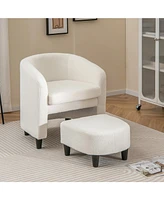 Gouun Modern Upholstered Barrel Teddy Velvet Chair with Ottoman
