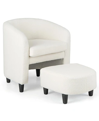 Gouun Modern Upholstered Barrel Teddy Velvet Chair with Ottoman