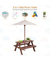 Gouun Outdoor 4-Seat Kid's Picnic Table Bench with Umbrella